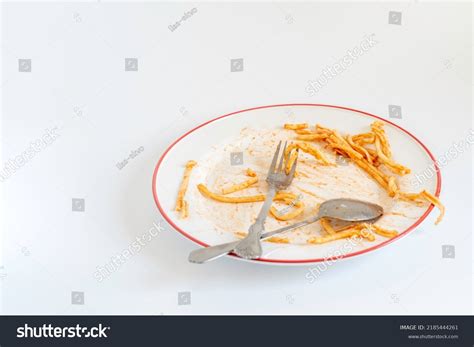 Plate Leftover Food On White Background Stock Photo 2185444261 ...