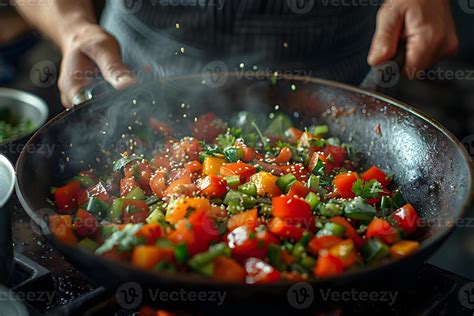 Vibrant Vegetable Stir-Fry in Action Cooking Fresh Ingredients for ...