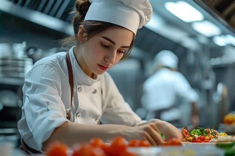 Premium Photo | A young professional female chef working in the hotels ...