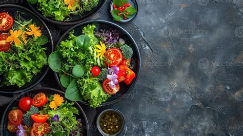 Artfully plated gourmet salads with vibrant dressings 47597745 Stock ...