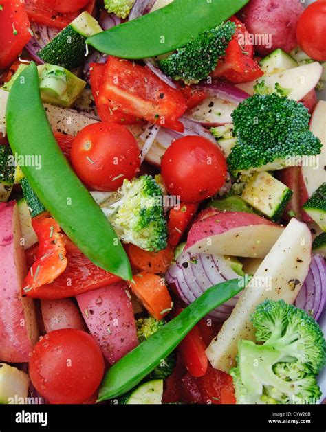 Fresh cut vegetables ready for baking Stock Photo - Alamy
