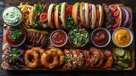 Assorted Junk Food Platter on a Wooden Table Stock Illustration ...